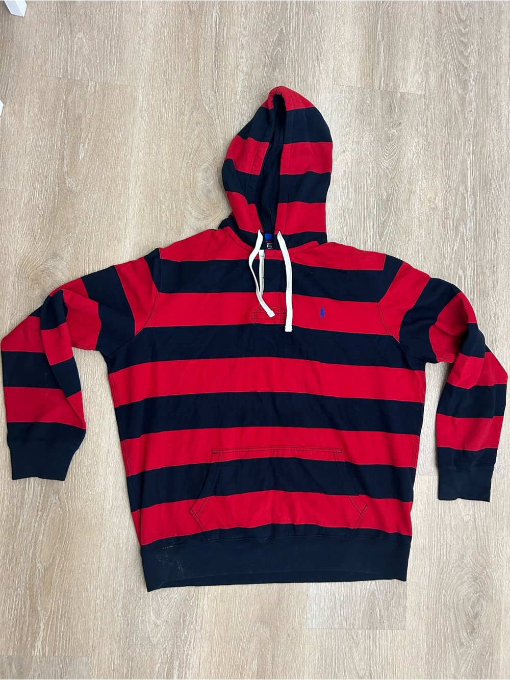 Vintage Polo Ralph Lauren Rugby Hoodie Sweatshirt Mens XXL Red Blue Striped
